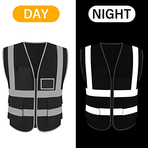 Hycoprot High Visibility Mesh Safety Reflective Vest With Pockets And Zipper, Meets Ansi/Isea Standards (S, Black) #TOP4