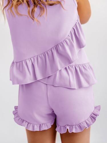 Image of Haloumoning Girls Summer Clothing Sets Ruffle Tank Tops and Shorts | 2 Piece Outfits