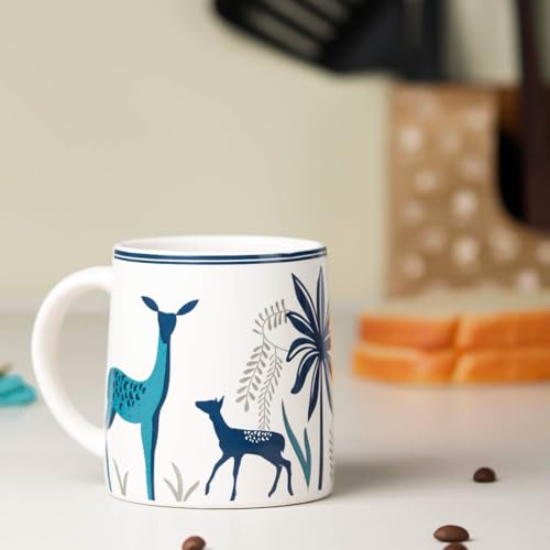 Image of The Earth Store Stag Blue Coffee Mug Set of 1 to Gift to Best Friends, Coffee Mugs, Microwave Safe Ceramic Mugs, (300 ml Each)