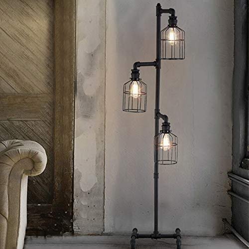 Rishx Lámpara de 3 luces de tubo Permanente de luz estilo industrial 60 '' de alta Lámpara de Edison E27 Hierro Jaula restaurante luces de la sala dormitorio estudio dirigido accesorio, el interruptor Cover
