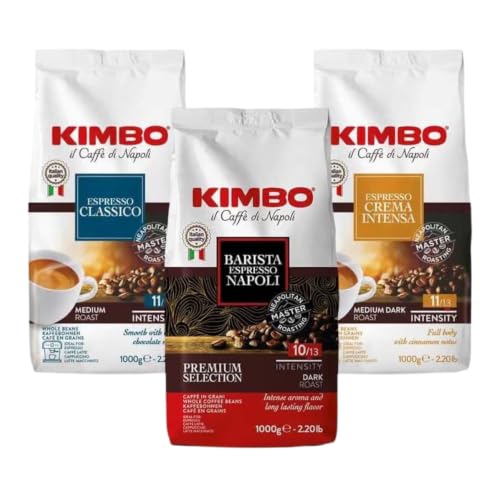 Set Degustación Kimbo granos de café: Classico, Espresso Napoli y Crema Intensa 1 kg x 3