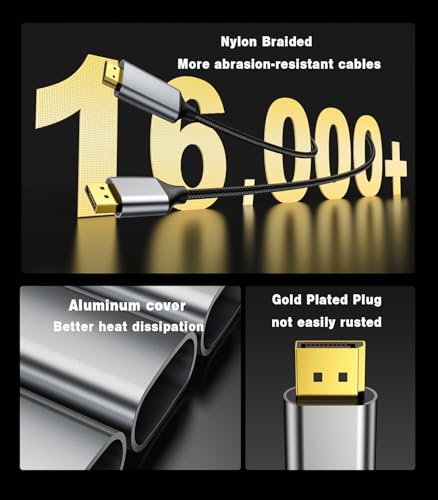 Image of Active DisplayPort to HDMI Cable 6Ft (4K@60Hz,1440P /2K@120Hz) Uni-Directional Display Port 1.2 to HDMI 2.0 Braided Cord,DP to HDMI Compatible with AMD,NVIDIA,Desktops,and Gaming Monitors