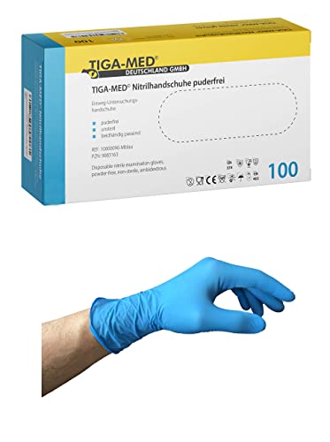 Tiga-Med Lot de 100 gants jetables en nitrile non poudrés - Taille XL - Bleu - Sans latex
