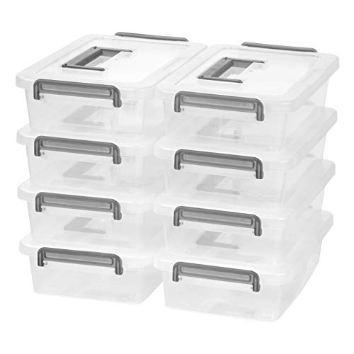 IRIS USA 3 Quart Clear Plastic Storage Bins with Secure Buckles and Portable Handle, Medium, Clear/Silver, 8 Pack