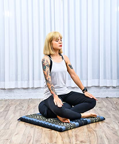 Image of Leewadee Meditation Cushion Set - 1 Round Zafu Meditation Pillow and 1 Square Roll-Up Zabuton Meditation Mat, Pillows Bundle Filled with Kapok
