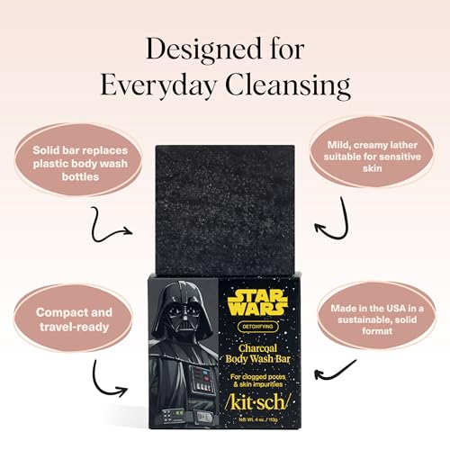 Image of Kitsch Charcoal Soap Body Wash Bar x Star Wars Darth - Detoxifying Bar Soap w /Activated Charcoal - Gently Removes Excess Oil & Impurities, Clears Pores, Firms & Moisturizes Skin - Made in USA - 4 oz
