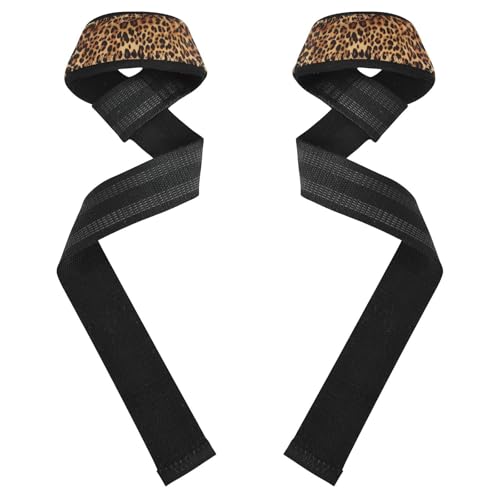 Nander Fashion Leopard Print Wrist Straps for Weightlifting,Lifting Straps with Neoprene Cushioned Wrist Padded and Anti-Skid Silicone for Strength Training,Bodybuilding,Deadlifting