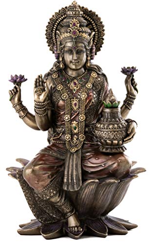 Top Collection Seated Lakshmi Hindu Statue - Goddess of Wealth, Fortune, Wisdom, and Prosperity Sculpture in Premium Cold Cast Bronze - 12.5-Inch Collectible Figurine