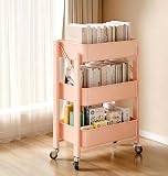 キッチンワゴン 折りたたみ式 収納カート キャスター付き 隙間収納 耐荷重 60kg 省スペース 多機能 キッチン/洗面所/リビング/ベビーワゴンに対応 (ピンク,3段)