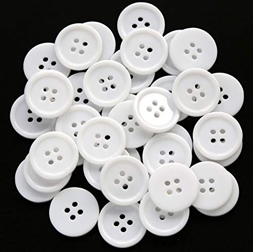GANSSIA 1 Inch (25mm) White Buttons Flatback Resin Button for Garment Sewing DIY Craft Scrapbooking Pack of 50 Pcs