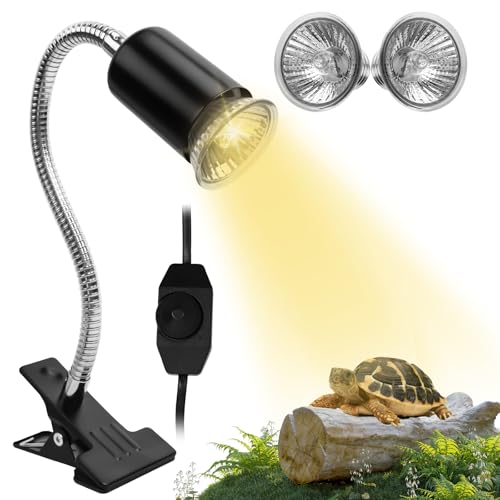 Lámpara para Tortuga, Lámpara de Reptiles y Anfibios con 3 Bombilla 25W 50W UVA UVB Lámpara Temperatura Ajustable 360° Giratorio Lampara para Tortuga, Lagartos, Serpientes