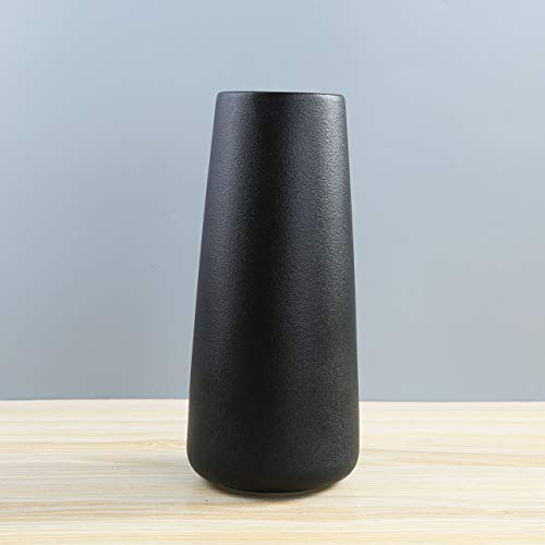 image for Gemseek 8 inch Black Ceramic Flower Vase, Modern Vase for Living Room 