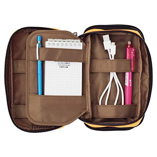 Image of LIHIT LAB Large Capacity Double Zipper Pencil Case For School Office College, Big Capacity 6 Compartments Pencil Bag Holder Adults Teen Boys Girls, Travel Cosmetics Storage, Indigo (A7555-11)