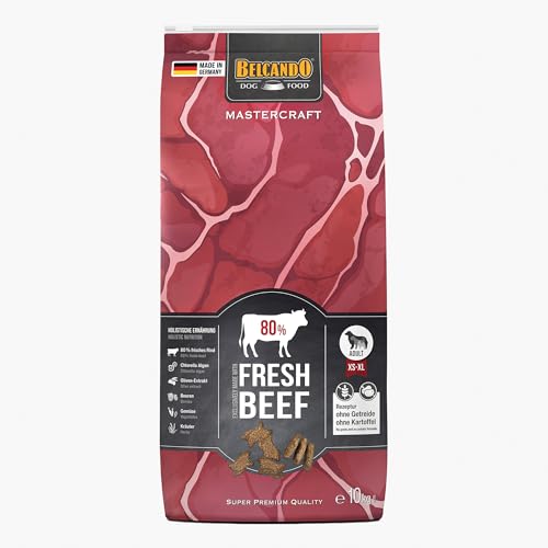 BELCANDO MASTERCRAFT Hundefutter trocken Fresh Beef, 10kg, Trockenfutter für Hunde mit Rind, 80% Frischfleisch, getreidefrei, für alle Rassen, Made in Germany