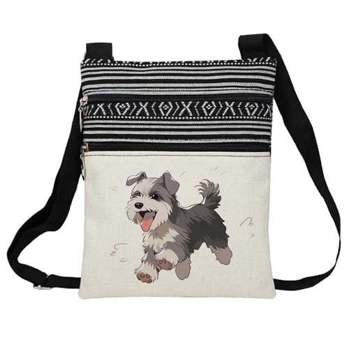 Running Schnauzer Messenger Bag Small Ethnic Pattern Printed Adjustable Strap Crossbody Zipper Bag Running Schnauzer Phone Bag Wallet Cute Shoulder Handbag for Women Friends