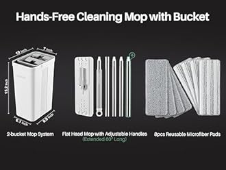 JOYMOOP Mop and Bucket Set with Wringer, Dust Mops for Floor Cleaning, Wall Cleaner with Long Handle,Wet and Dry Use - 8 Microfiber Mop Pads