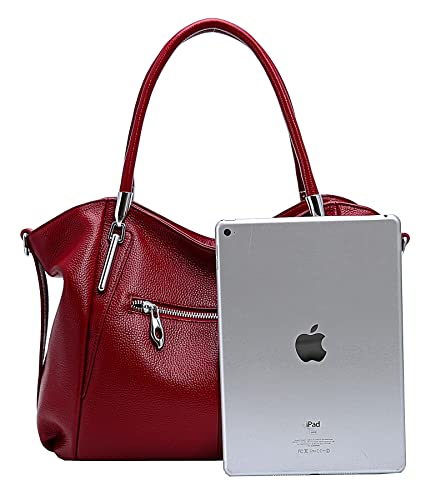 Image of HESHE Leather Shoulder Purses for Women Tote Handbags Satchel Hobo Handbag | Designer Genuine Leather Travel Top Handle Work Bag Ladies Crossbody Purses Adjustable Straps Large Capacity Zippered Closure