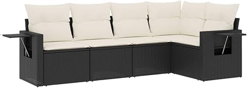 Miniatura 2 de 5-Piece Garden Sofa Set in Black and Cream White, Modern Outdoor Furniture with Soft Cushions, Modular Design for Patio, Durable Steel Frame and