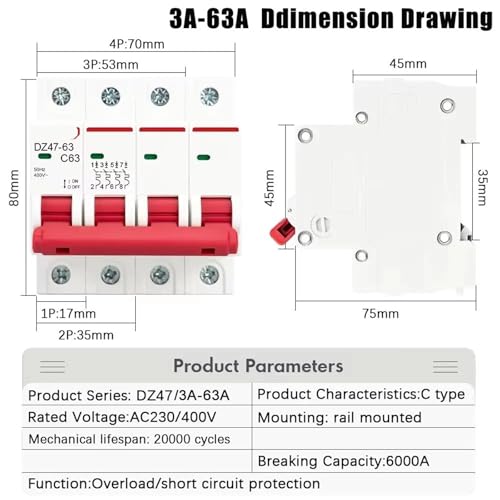 Disyuntor DZ47 4P 3A interruptor de circuito CA para protección de hogar 2