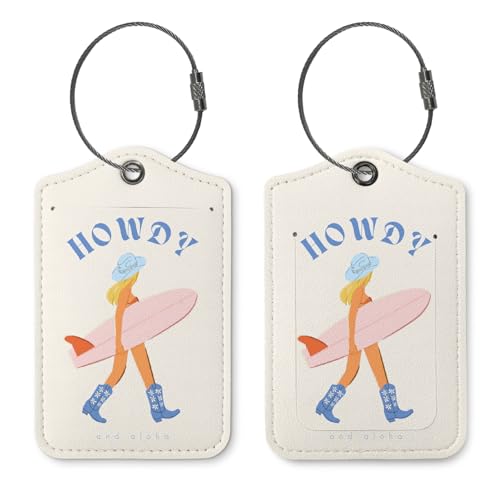 Summer Luggage Tag,Howdy Cowgirl 2 Pack Suitcase Tags for Travel,Preppy Gifts,Trendy 2 Pack Beach Bag Tags for Travel,Teen Girls Gifts Suitcase Tags