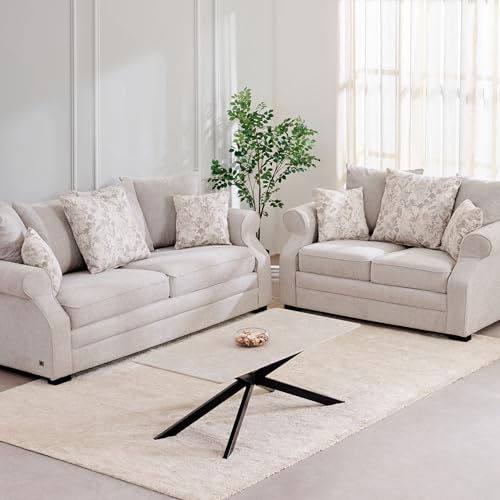 Image of Home Centre | Botanical | Fabric|Solid Wood | Sofa Sets | Grey | Sofa Set 3+2 | 1 Year Warranty