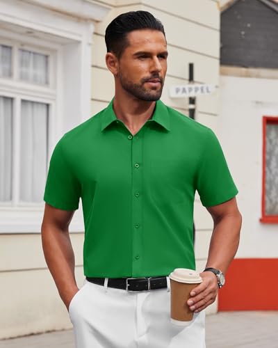 Image of Alimens & Gentle Men's Short Sleeve Dress Shirts Wrinkle Free Untucked Casual Button Down Shirt