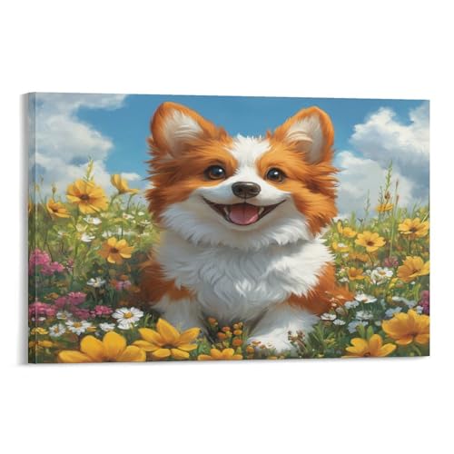 Toile 3D Corgi décor mural pour bureau et chambre d'enfant 12x18inch