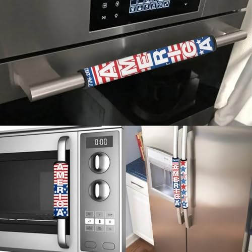 Image of 250 Years of America Print Refrigerator Door Handle Covers Fridge Handle Covers Set of 6 Washable Appliance Handles Cover Cloth Oven Stove Dishwasher Handles Protective Gloves