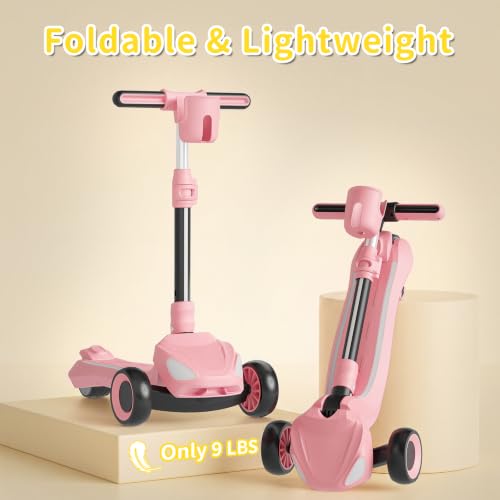 Image of SIMATE Electric Scooter for Kids Ages 3+, 3 Wheel Balance Scooter, 3 Adjustable Heights, Foldable & LED Display & Thumb Throttle, Long Battery Life, Full Body Lights Up, Gift for Kids Boys Girls