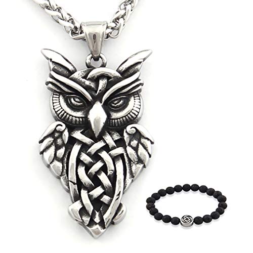 Stainless Steel Irish Celtic Owl Pendant Necklace Celtic Knot Amulet Jewelry