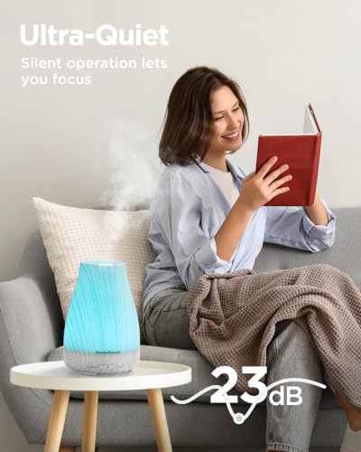 Image of InnoGear Essential Oil Diffuser, Ultrasonic Diffusers for Home Aromatherapy Humidifier for Bedroom Room 7 Colors LED 2 Mist Mode Auto Off, White Grey