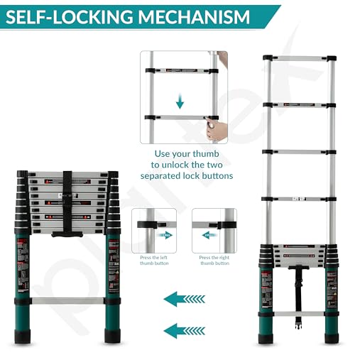 Image of Plantex 2.9m (9.5 ft.) Aluminium Telescopic Ladder /10-Steps Portable Ladder with Removable Hooks /Foldable Multipurpose Collapsible Ladder for Home & Outdoor Use /2 Years of Warranty By Plantex-(Green)
