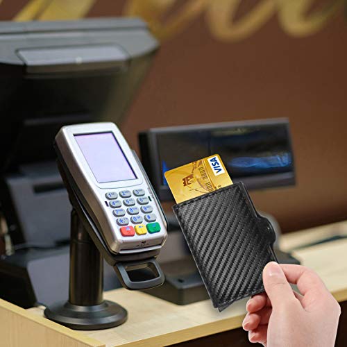 Ywhbk Carbon Fiber Leather Card Holder, Men Credit Card Holder, Slim Metal Card Case Front Pocket Anti-Theft-Rfid Auto Pop Up Travel Thin Wallets For Men (Black) #TOP5