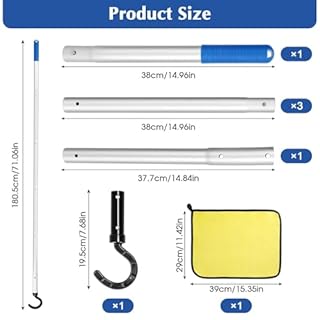 VHUTOU Crochet Robot Piscine, Perche Telescopique en Aluminium (0.3m à 1.7m), Crochet pour Aspirateur pour Accessoire pour Robot de Piscine