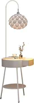 Floor Lamps Home Floor Lamp with Table - Mid-Century Modern Nightstand or Side Table with USB Charging Port - Standing Light with Drawers for ReadingsWhite
