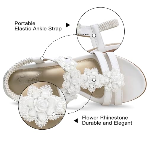 SHIBEVER Womens Sandals Wedge Flower: Open Toe Elastic Ankle Strap Wedge Sandal - Dressy Sandals Women - Comfortable Summer Bohemia3