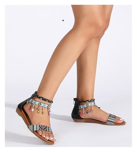 Women's Bohemian Walking Sandals Women's Flats Comfortable Beach Shoes Strap Round Toe Casual Flats4