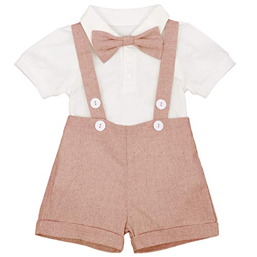 IBTOM CASTLE Baby Tie Striped Vest Formal Wear Wedding Baby Boy Romper Oneise Light Brick Red 6-12 Months