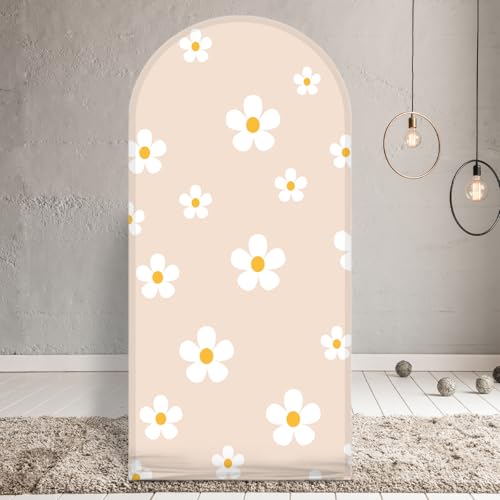 APROPHIC 2,1 x 1 m - Fond en forme d'arc - Motif marguerite blanche - Pour décoration d'arche de mariage, fête d'anniversaire, cérémonie, banquet