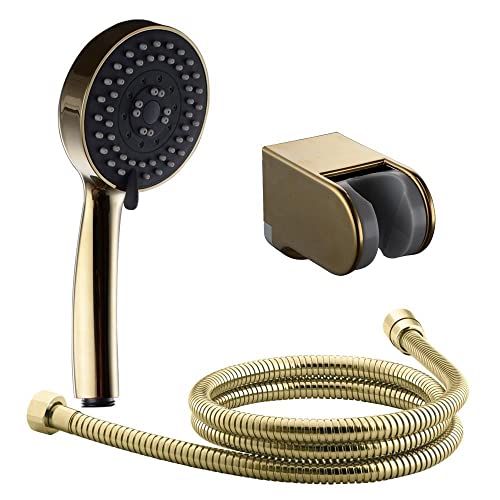 Pommeau de douche doré avec flexible 1,5m et support mural 3 fonctions 03-190