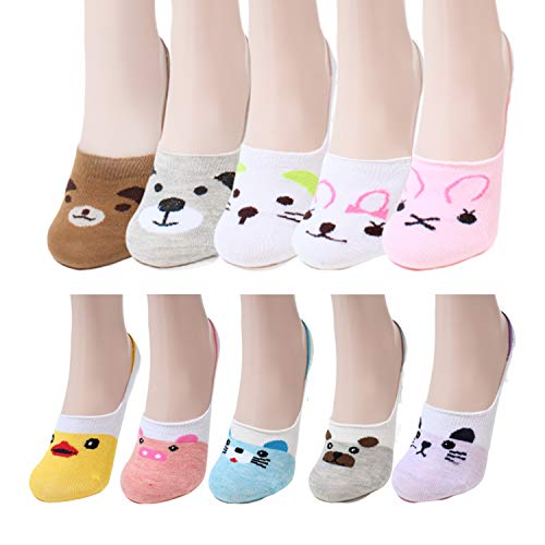 Novelty Funny Low Cut Ankle Sock for Women Girls Cute Cartoon Animals No Show Socks by PACKO Socks (A+B, 10)