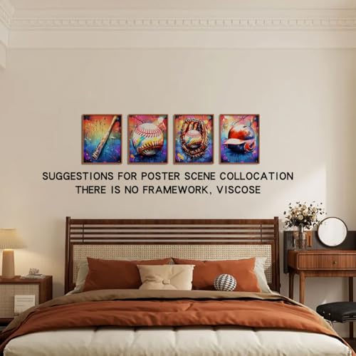 Aiocdit Baseball Wall Art Canvas Prints,Vintage Graffiti Art Posters,Boys Room And Man Cave Retro Cool Wall Decor Set Of 4 thumb #2