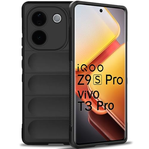 Image of TheGiftKart Liquid Silicon Back Cover Case for iQOO Z9s Pro 5G / Vivo T3 Pro 5G | Shockproof Military Grade Protection | Micro-Fibre Cloth On Inner Side | Anti-Slip Grip Back Cover Case (TPU, Black)