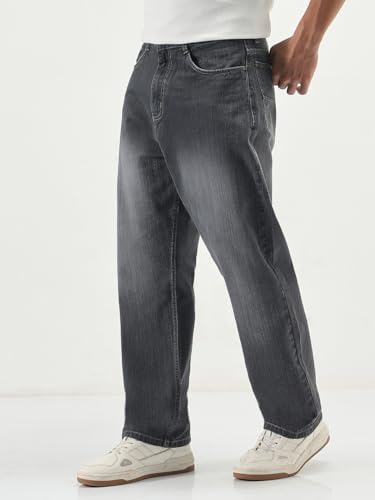 Image of Urbano Fashion Men's Loose Baggy Fit Washed Denim Jeans Non-Stretchable