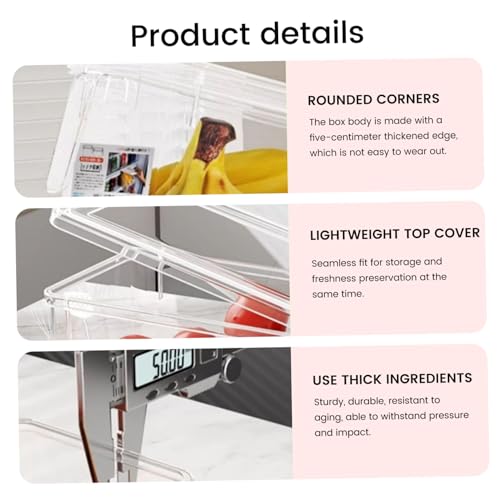 Cubo de hielo con diseño transparente y apilable para congelador con tapa higiénica y cuchara 3
