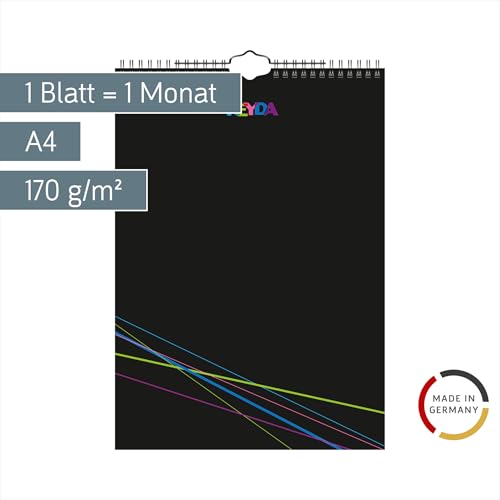Heyda 2070470 Bastel-/Kreativkalender, 13 Monatsblätter, A 4, Kalendarium immerwährend, Wire-O-Bindung mit Aufhänger, Deckblatt schwarz