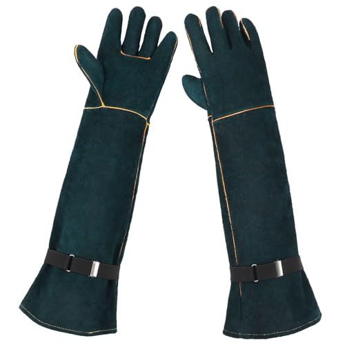ENPOINT Animal Handling Gloves - 23.6 inch Bite Proof Gloves Anti Scratch Cowhide Leather for Cat Grooming Snake Animal Handling