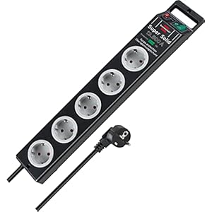 Brennenstuhl Super-Solid Steckdosenleiste 5-Fach mit Überspannungsschutz (Mehrfachsteckdose mit 2,5m Kabel und Schalter – aus bruchfestem Polycarbonat) schwarz/grau