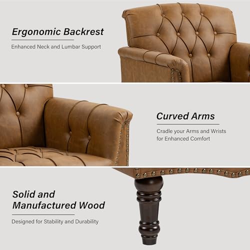Sillón Plegable confortable de cuero sintético camel miniatura 3