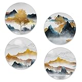 Coasters for Drinks,Modern Gold Mountain Tree Landscape Absorbent Coaster Set of 4 with Cork Base,Ceramic Drink Coasters for Cold Drinks Wine Glasses Cups Mugs,Housewarming Gifts for Home Decor